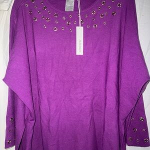 Chico's Vibrant Purple Grommet-Accent Sweatshirt